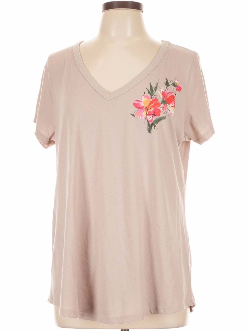 torrid•V-Neck classic fit tee with Pink Floral Accent